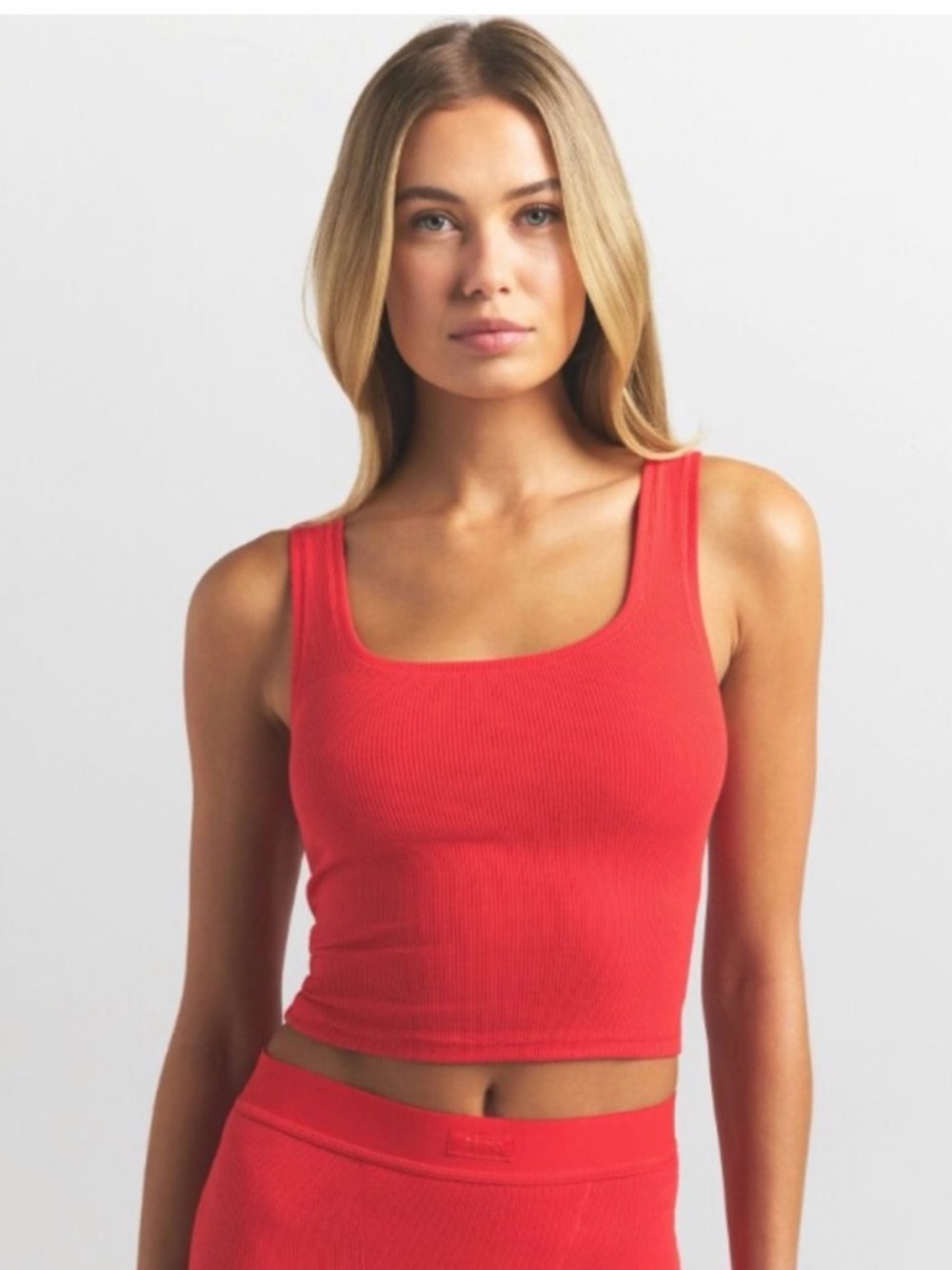 SKIMS Red Ribbed Square-Neck Tank Top
